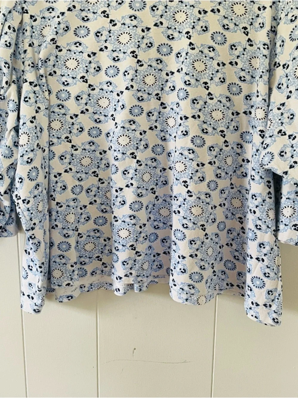 Kim Rogers Light Blue Floral Popover Blouse